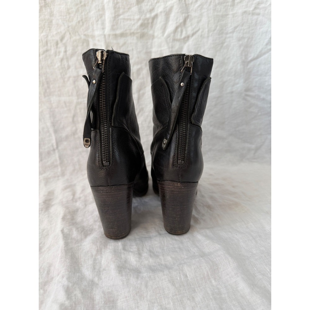 Moma Ankle Boots Women Black Leather Stacked Block Heel Made in Italy 39.5 - Picture 4 of 10